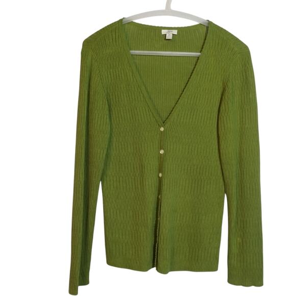 J. Jill Green V-Neck Knit Ribbed Sweater Cardigan Lightweight Petite Size PS - Picture 1 of 8